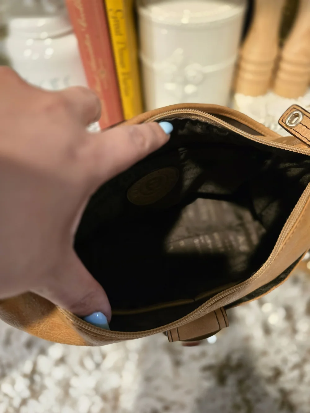 Etienne Aigner Tan Leather Shoulder Bag with Front Buckle